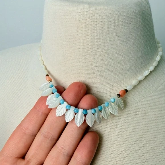 Vintage Shell Leaf Choker Necklace 80s-90s - Picture 3 of 4